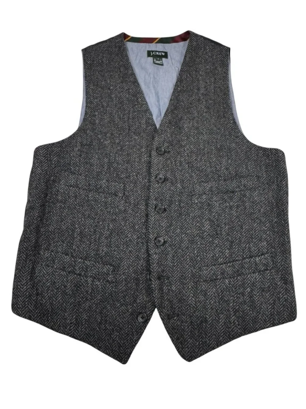 J Crew Moon Tweed Vest Waistcoat S Gray Herringbone Wool Heritage Old Money